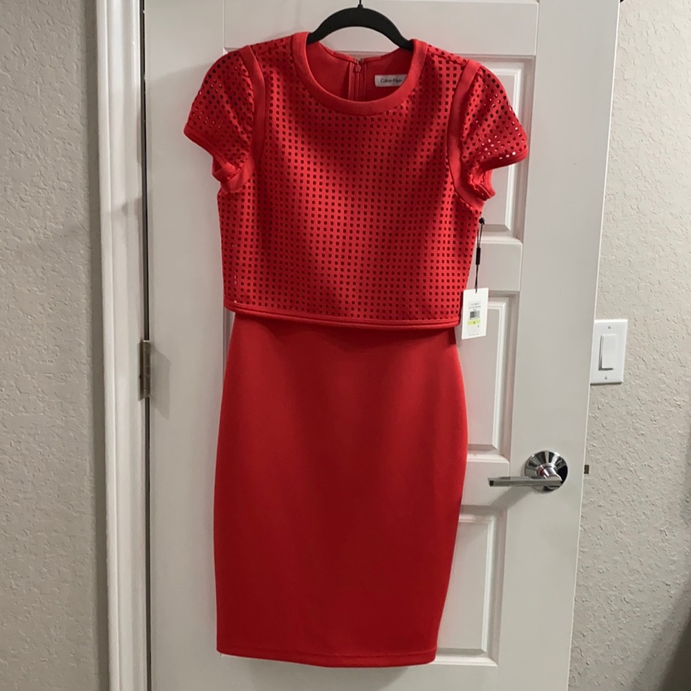 Calvin Klein coral form fitting dress